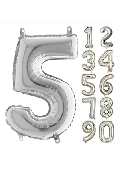 Şeker Adası بالون فويل أرقام عمر 5 سنوات فضي فضي 100 سم، عيد ميلاد، عيد ميلاد...