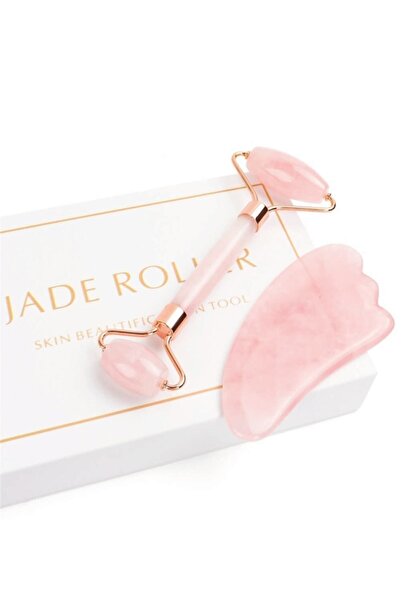 JADE Eslant Roller Pembe Kuvars Yüz Masaj Taşı Gençleştirici Kırışık Giderici