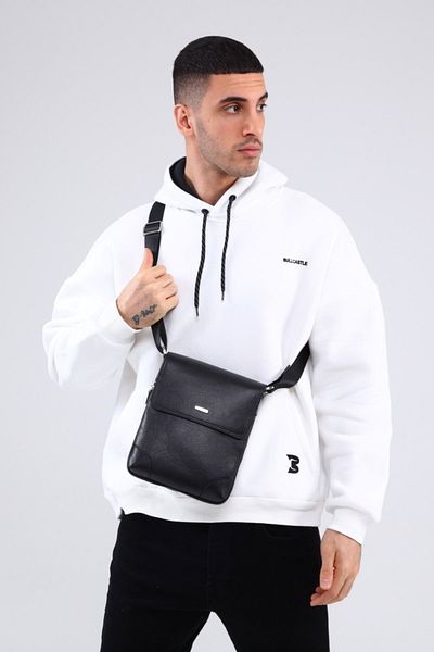 DERKON Genuine Leather Covered Zipper Bellows Crossbody Men's Bag
