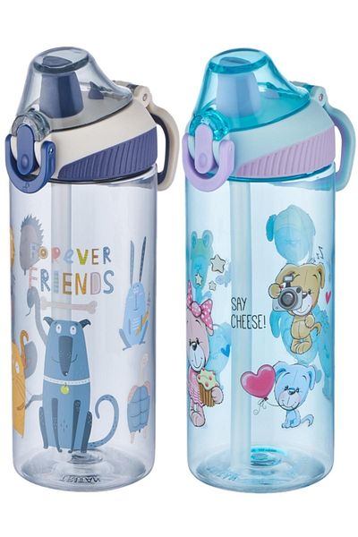 Vagonlife Set of 2 Tritan 500ml Children's Water Bottle with Silicone Straw