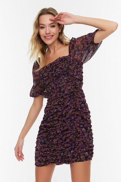 Trendyol Collection Μαύρο λουλουδάτο υφασμένο φόρεμα με λεπτομέρεια σιφόν με επένδυση TWOSS22EL0126