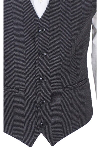 MENTOR REGALO Men's Vest V-Neck Gray Herringbone 50364