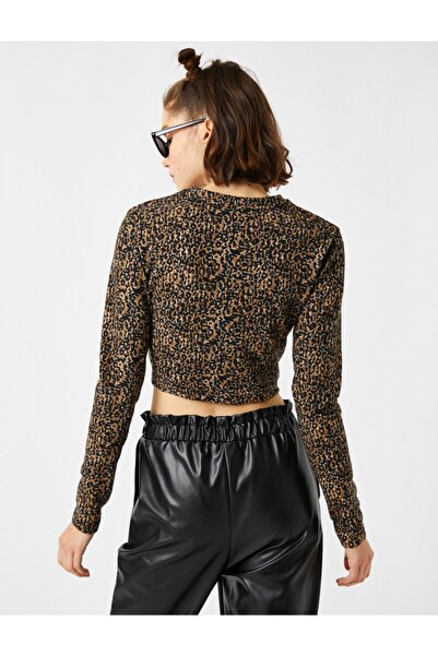 Koton Dámské černé tričko s dlouhým rukávem se zvířecím potiskem