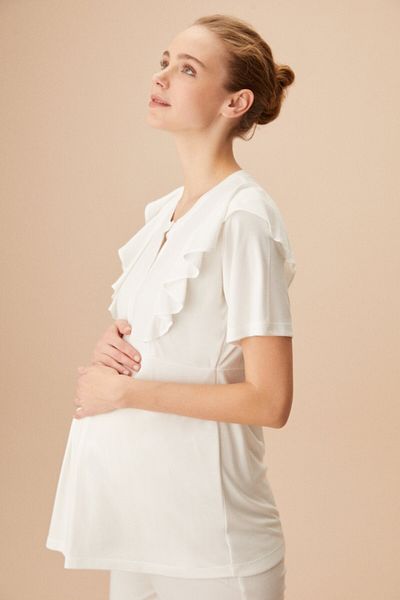 SUWEN Umstands-Pyjama-Set - Ecru - Unifarben