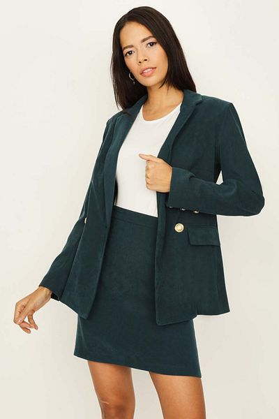 Select Moda Fusta mini din piele intoarsa verde petrol pentru dama