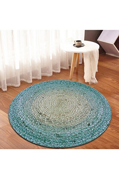 Bonny Home Türkuaz Jüt Yuvarlak Hasır Halı Yolluk Salon Oda Mutfak Halısı Ks-...