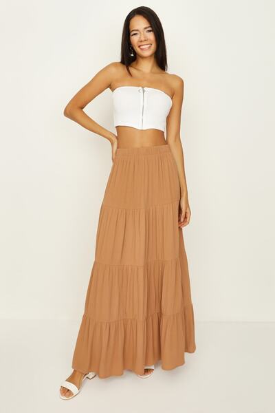 Select Moda Γυναικεία καφέ φούστα μάξι με ελαστική μέση