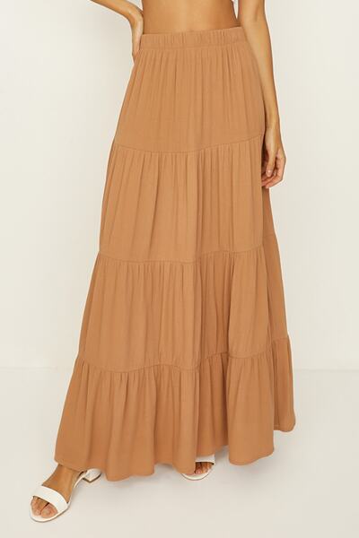 Select Moda Γυναικεία καφέ φούστα μάξι με ελαστική μέση