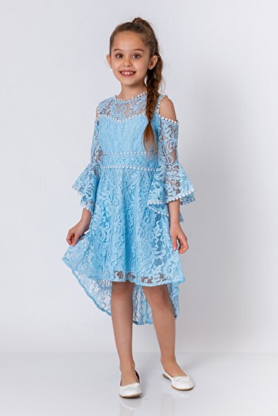 incity Rochie de fetiță cu detaliu din guipură albastru