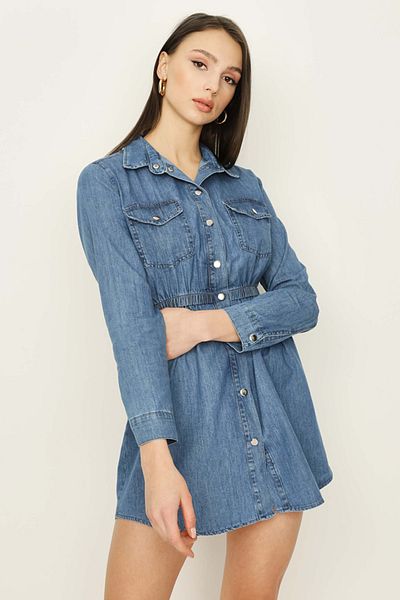 Select Moda Rochie de damă albastră din denim cu talie elastică