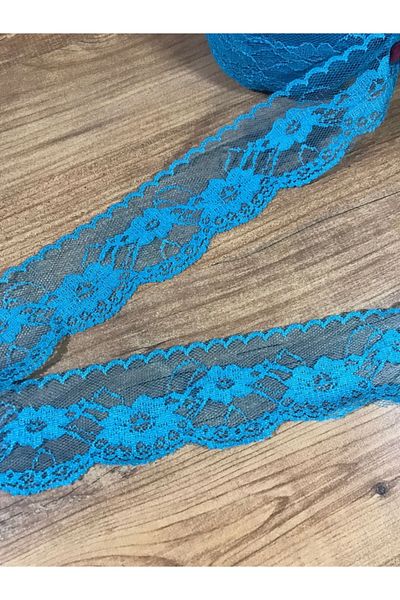 efem gipür Knitted Lace Tape 1 Mt Baby Turquoise Machine Work