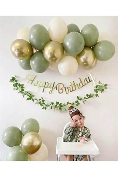 Öztürkpartievi 50 Adet Balon Banner Seti Gold Krom Küf Yeşili