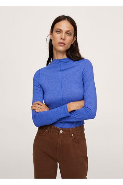 MANGO Woman Tricou albastru cu mânecă lungă pentru damă