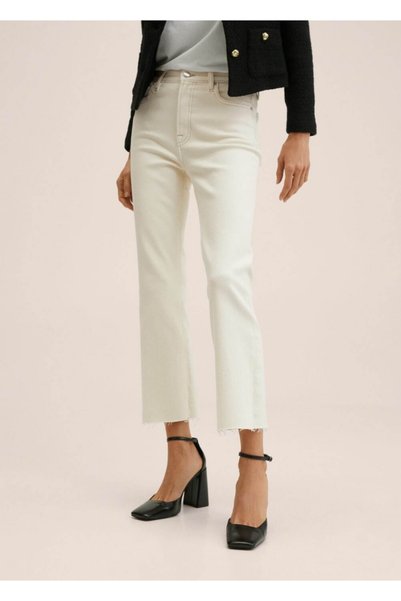 MANGO Woman Kadın Kırık Beyaz Yüksek Belli Bootcut Jean