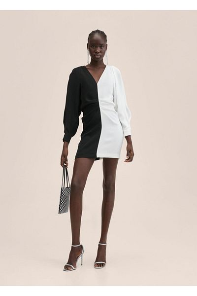 MANGO Woman Rochie drapată în două culori
