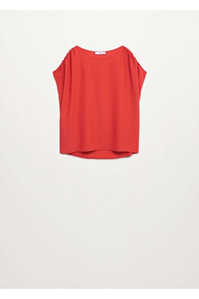 MANGO Woman Rotes Damen-T-Shirt mit gerafften Schultern