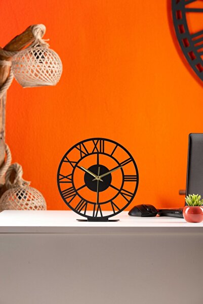 Gowpenart Roma Rakamlı Metal Siyah Masa Saati 1,5 Mm Kalınlık 25x23cm