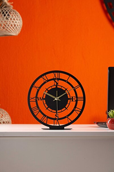 Gowpenart Pusulalı Metal Siyah Masa Saati 1,5 Mm Kalınlık 25x23cm