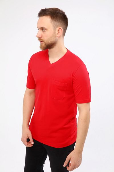 Çamdalı İş Elbiseleri Unisex V-Neck Red Short Sleeve Single Jersey Business T-Shirt - V-Neck T-Shirt