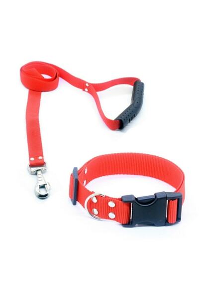 SAR Red Dog Walking Collar - 2in1 with Rubber Handle