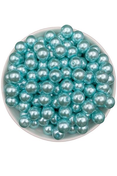 Hedef Bijuteri 14mm Blue Color Glass Pearl Beads, Jewelry Accessory Making Beads (100gr,-30 Pieces)