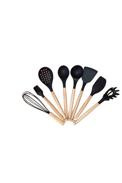 morponi 8 Piece Black Ladle Set Kitchen Serving Set