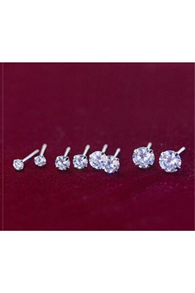 BERCHINE 4 Mm 2 Çift Kombin Cubic Zirkon 925 Ayar Gümüş Tektaş Çivi Küpe