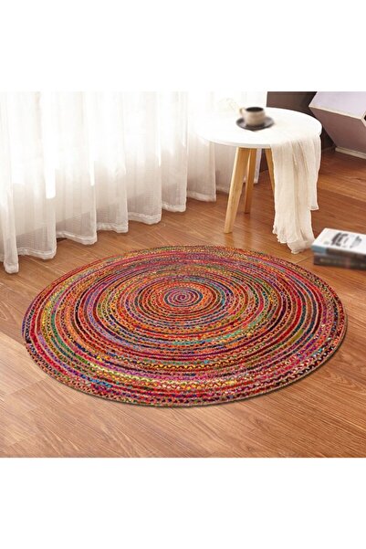 Bonny Home Jüt Yuvarlak Hasır Halı Yolluk Salon Oda Mutfak Halısı Ks-1072
