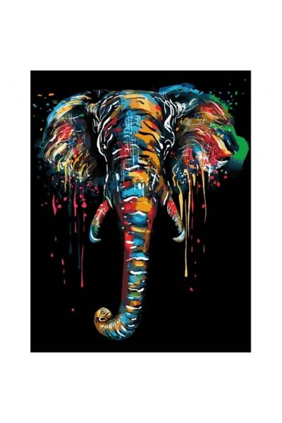 Genel Markalar Kanvas Sayılarla Boyama Seti Kasnaklı-Çerçeveli Renklerin Fili...
