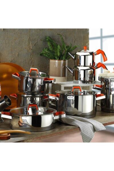 Kütahya Porselen Silindir 18 Parça Çelik Çeyiz Seti Turuncu