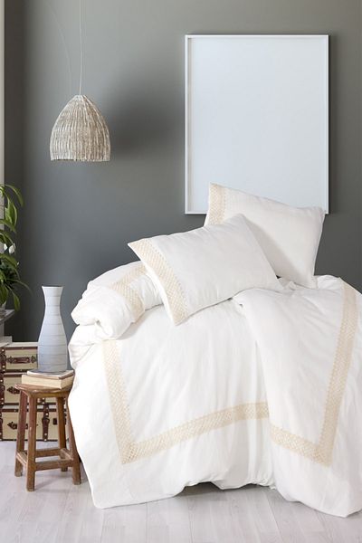 vivamaison Lacy White, 100% bumbac, cuvertură dublă și set de perne