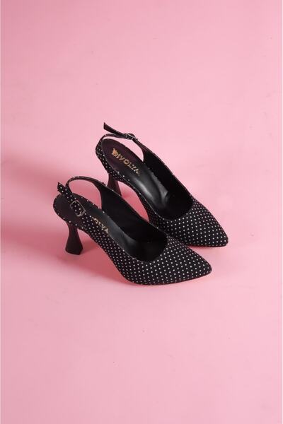 DİVOLYA Rozalinda Black Polka Dot Pointed Front Daily Use Heeled Shoes