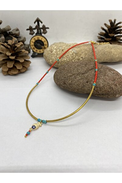 Porsuk Alternatif Handmade Ethnic Authentic Evil Eye Beaded Fish Necklace