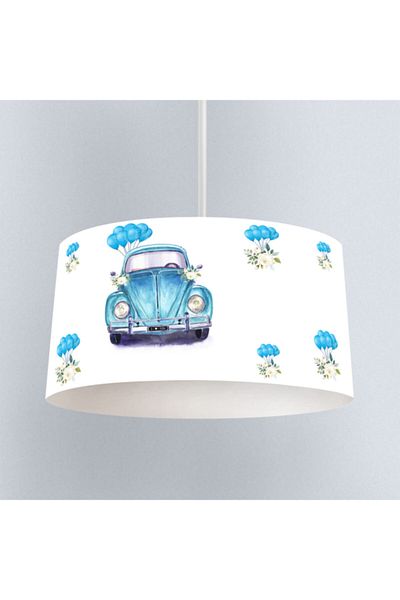 instababyrooms White Blue Car Patterned Children's Room Digital Printed Pendant Lamp Chandelier