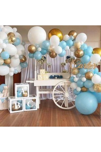 LOTUS PARTY 100 Pieces - Metallic White - Blue Metallic Gold Balloon Chain