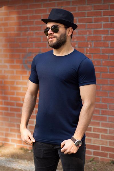 Azıcık Akıllı Αθλητικό ανδρικό μπλουζάκι Navy Blue Basic Άνετο λεπτό κυψελωτό ύφασμα 22etshport