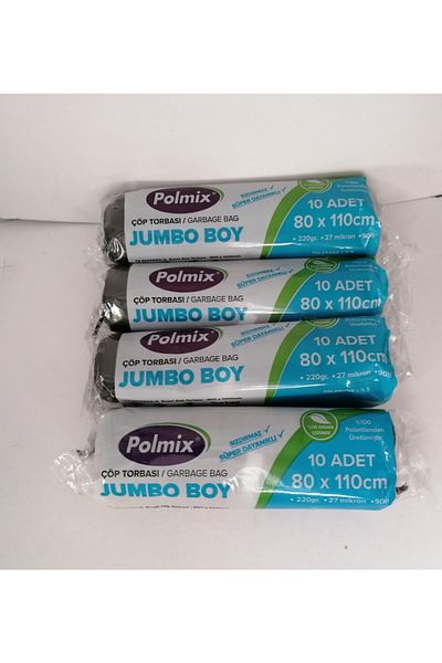 Polmix Eco Garbage Bag Jumbo Size 80x110 Cm Black 220gr 27 Micron 4 Pk