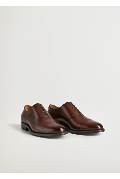 MANGO Man Mittelbraune Oxford-Schuhe aus genähtem Leder für Herren