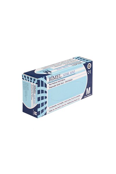 Bimel قفازات فحص زرقاء خالية من البودرة من النتريل حجم متوسط 100 قطعة