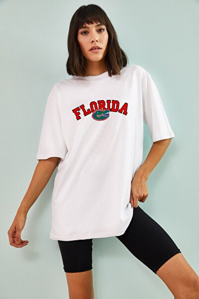 FUWEAR Βαμβακερό λευκό μπλουζάκι Unisex με σχέδιο Florida