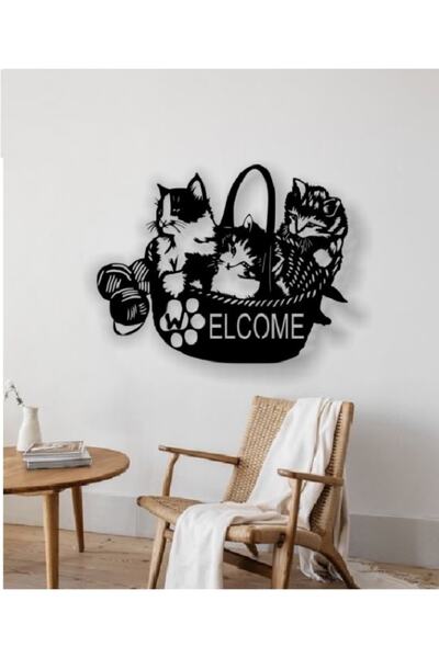 MİNAY HOME Sevimli Kediler Ahşap Lazer Kesim Duvar Dekoru Süsü 35 X 25 cm