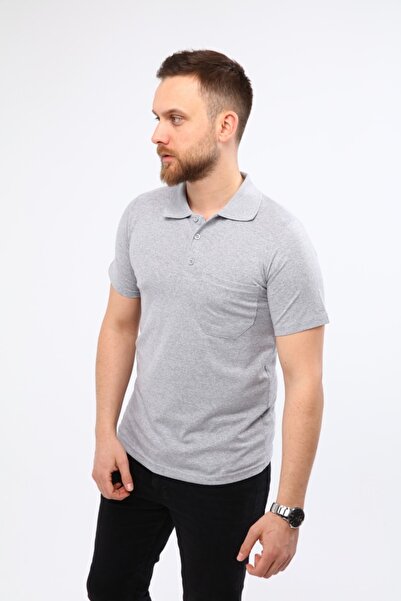 Çamdalı İş Elbiseleri Polo Neck Gray Short Sleeve Single Jersey Business T-Shirt - Polo Neck T-Shirt