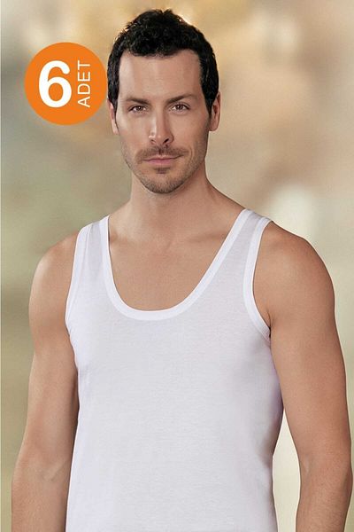 Şahinler Men's White 6 Pack Cotton Undershirt Me002