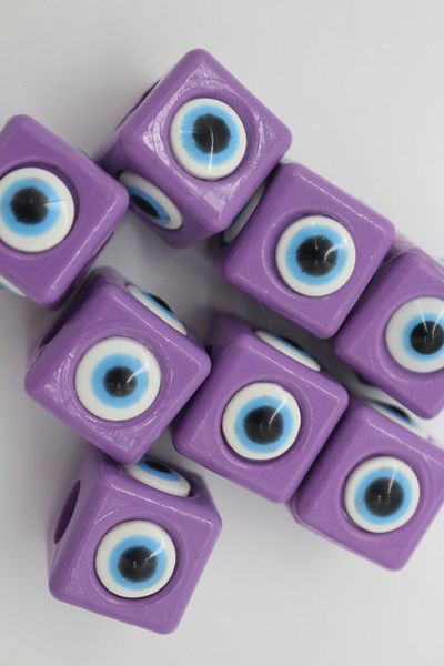 Hobimos Cube Plastic Evil Eye Bead 16x16mm Magenta Evil Eye Bead 10 Pieces