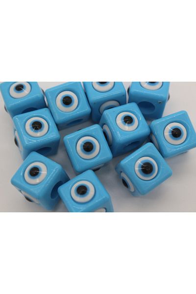 Hobimos Cube Plastic Evil Eye Bead 16x16mm Blue Evil Eye Bead 10 Pieces