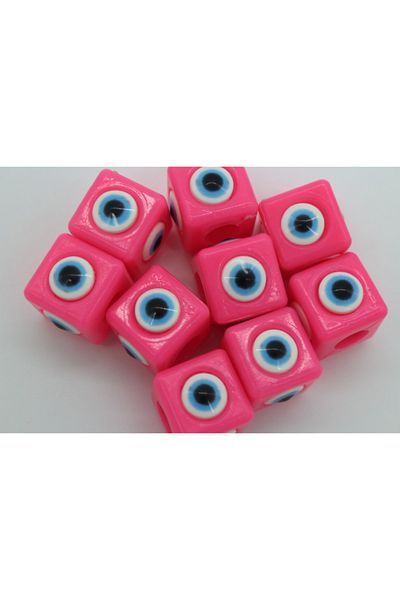 Hobimos Cube Plastic Evil Eye Bead 16x16mm Fuchsia Evil Eye Bead 5Pcs