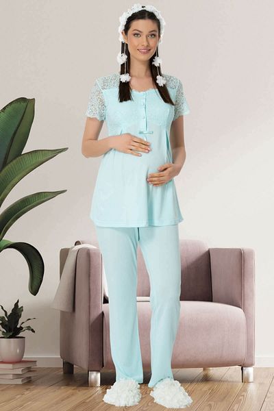 Mecit Women's Turquoise Lace Detailed Maternity Pajamas Tk 5422