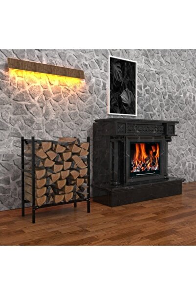 Metlino 75x40x30 Metal Dekoratif Siyah Şömine Yanı Odunluk Raf