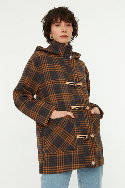 Koton Women's Yellow Plaid Coat 2KAL08090IW