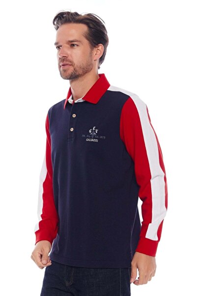 Galvanni Men's Navy Blue Polo Collar Sweatshirt - Pontıva